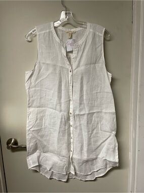 Eileen Fisher White Linen Scoop Neck Top size medium